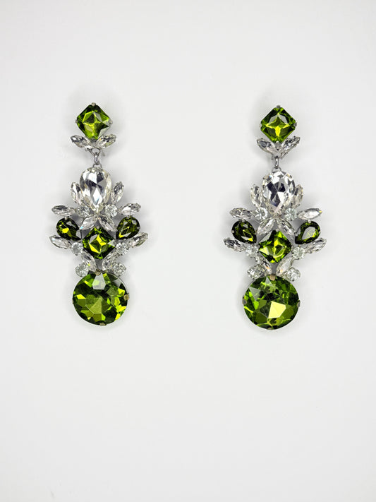 Olive Green & Clear Earrings - Medium Size