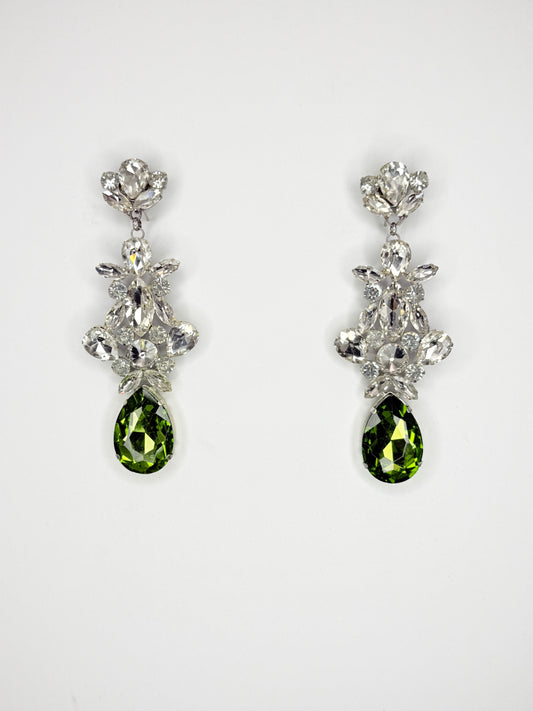Olive Green & Clear Earrings - Medium Size