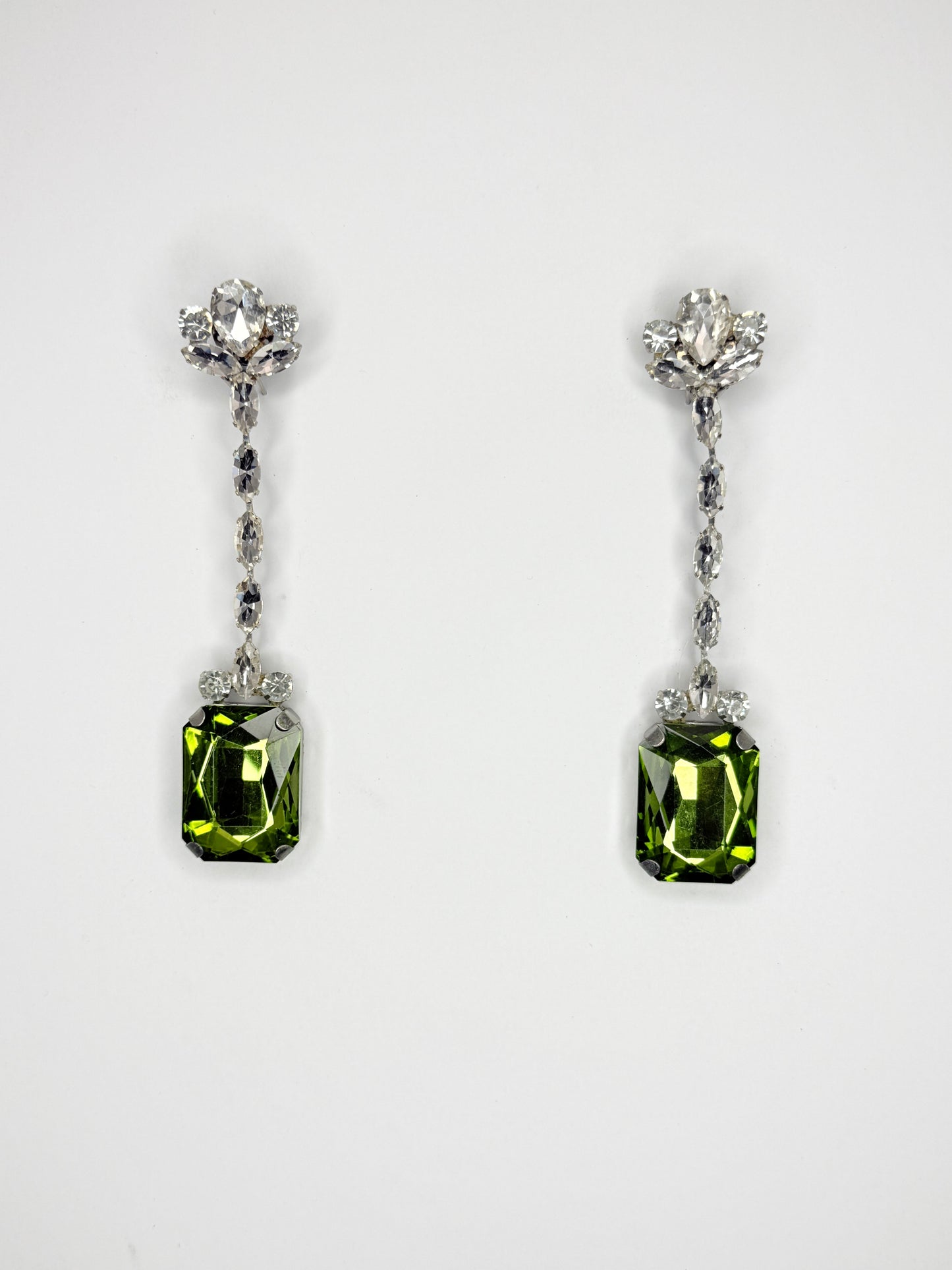 Olive Green & Clear Earrings - Medium Size