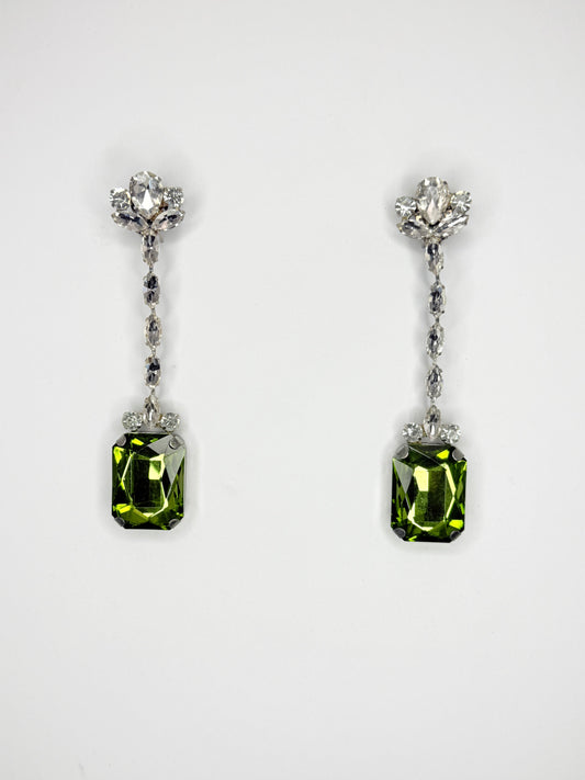 Olive Green & Clear Earrings - Medium Size