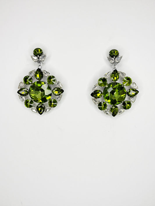 Olive Green & Clear Earrings - Medium Size
