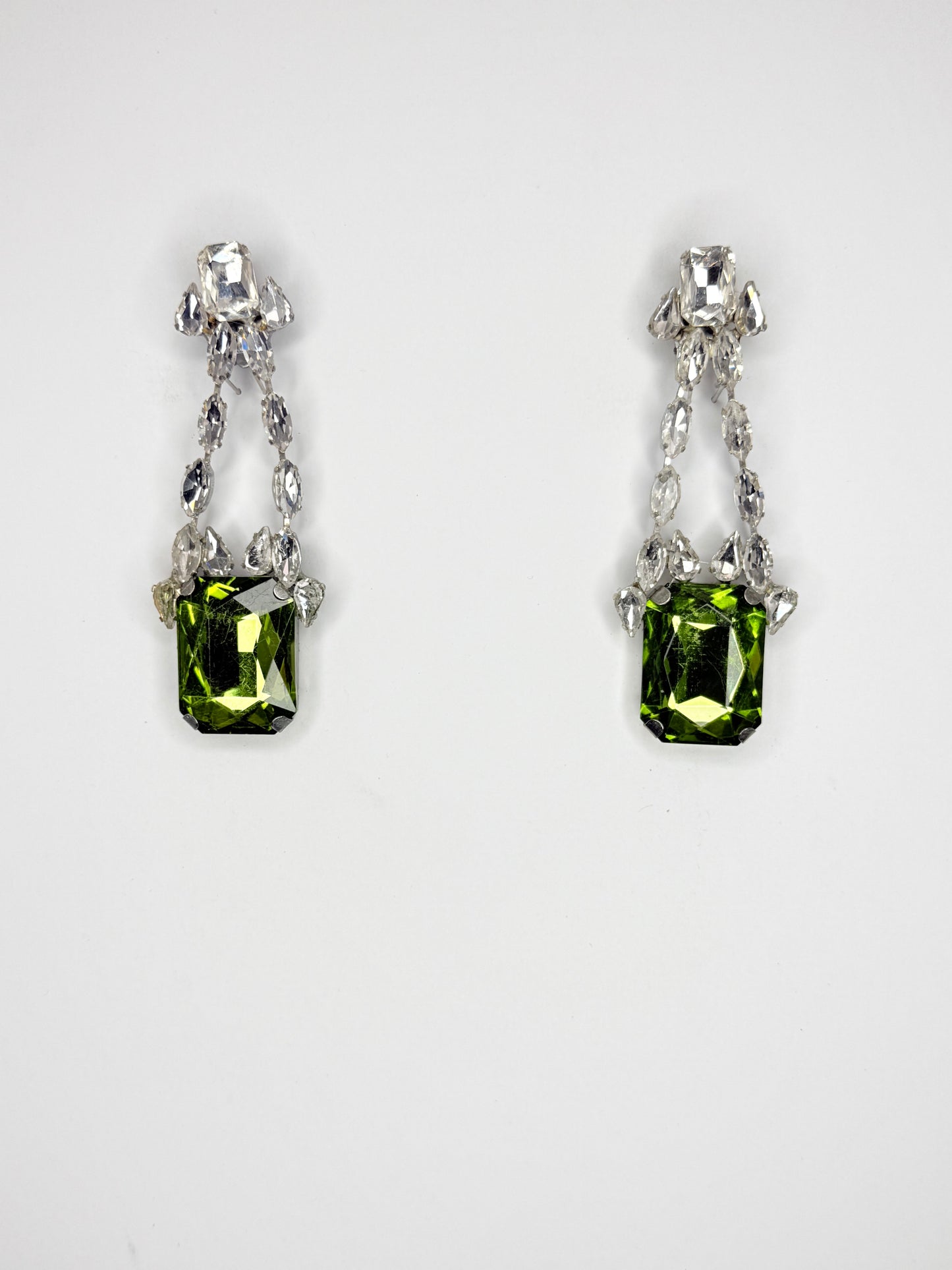 Olive Green & Clear Earrings - Medium Size