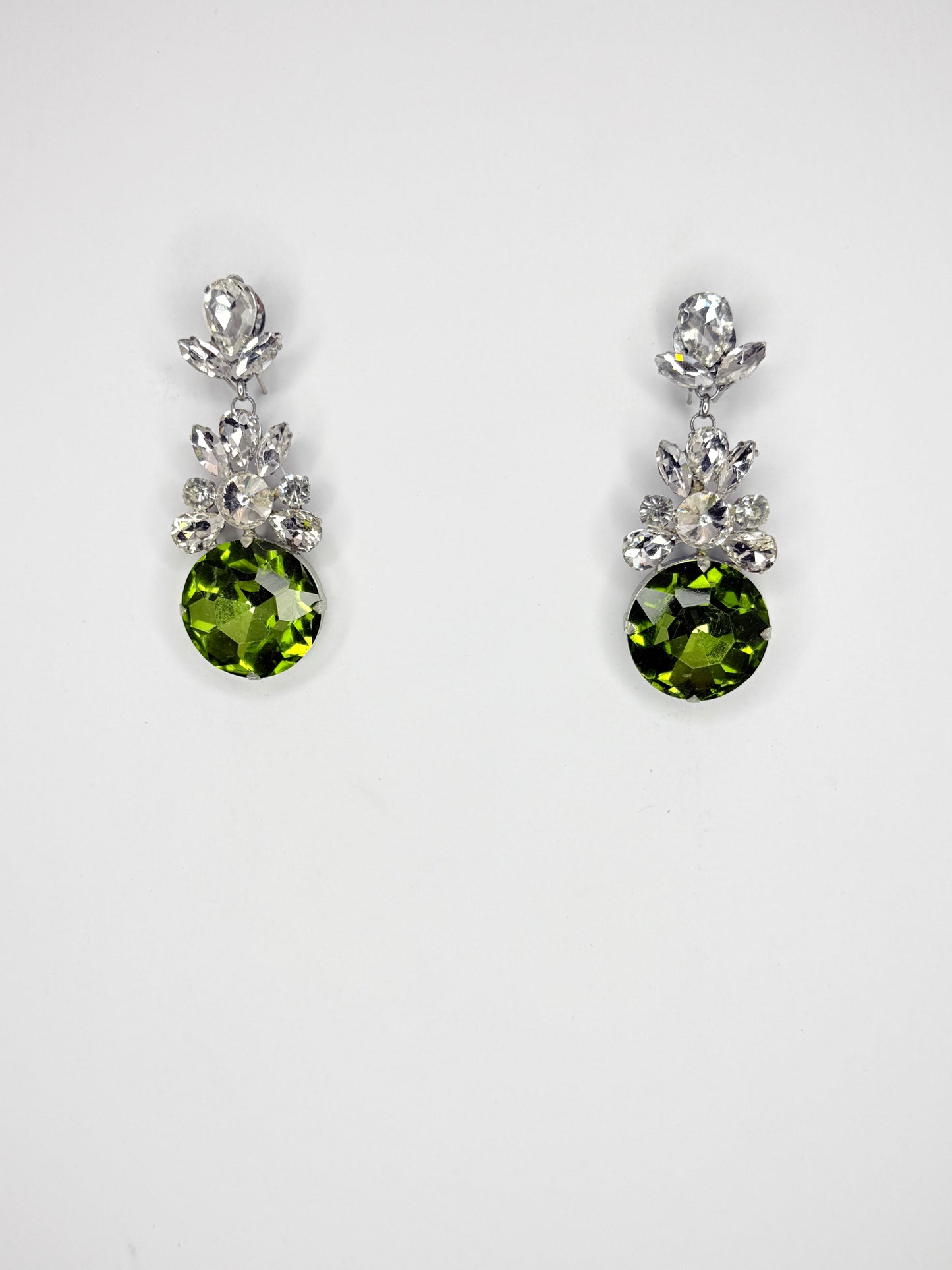 Olive Green & Clear Earrings - Medium Size