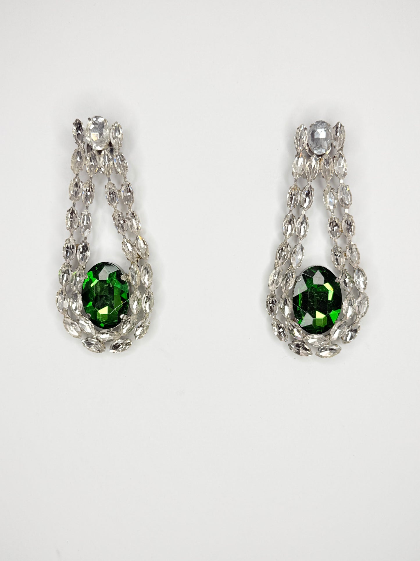 Emerald & Clear Earrings - Large Size