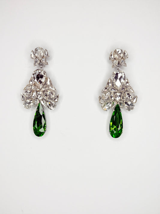 Emerald Stiletto & Clear Earrings - Large Size
