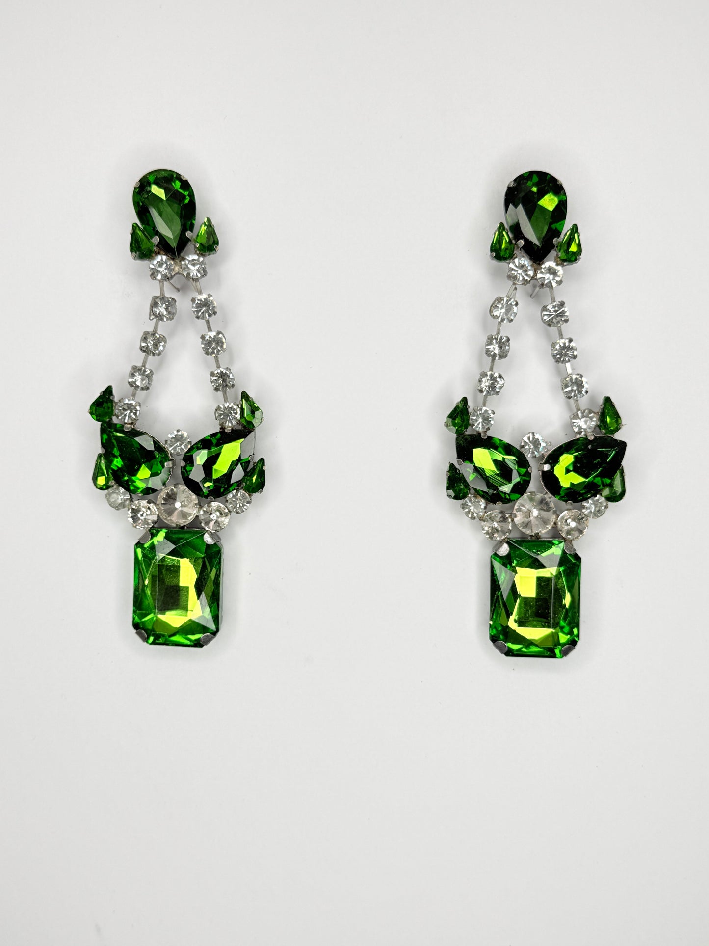 Emerald & Clear Earrings - Large Size