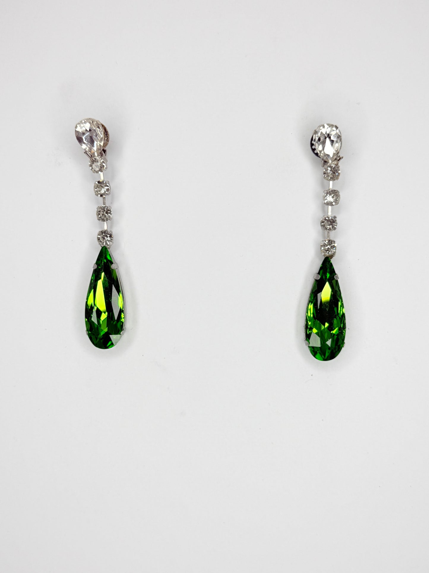 Emerald Stiletto & Clear Earrings - Medium Size
