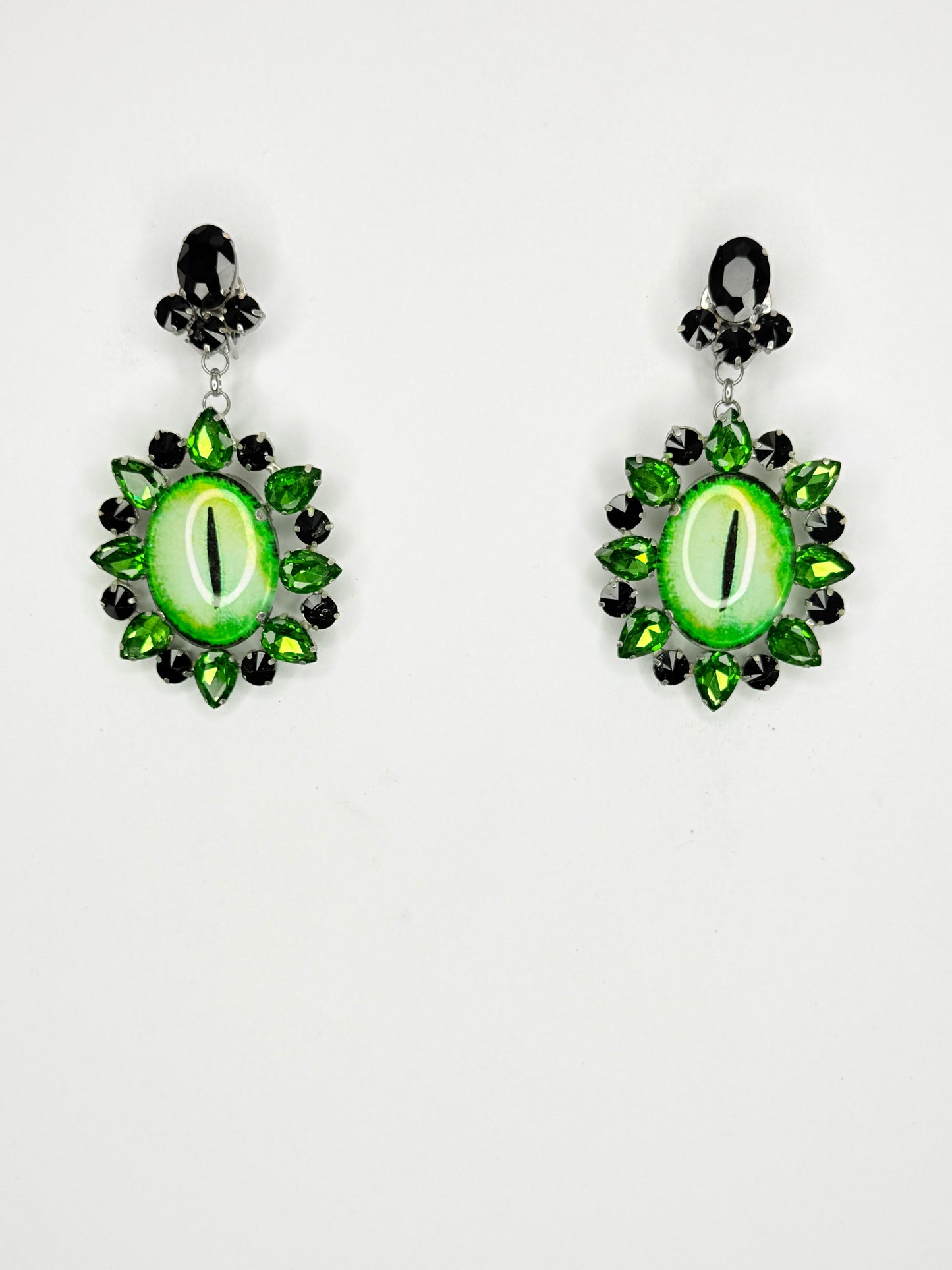Emerald & Black Eyeball Earrings - Medium Size