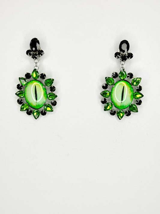 Emerald & Black Eyeball Earrings - Medium Size
