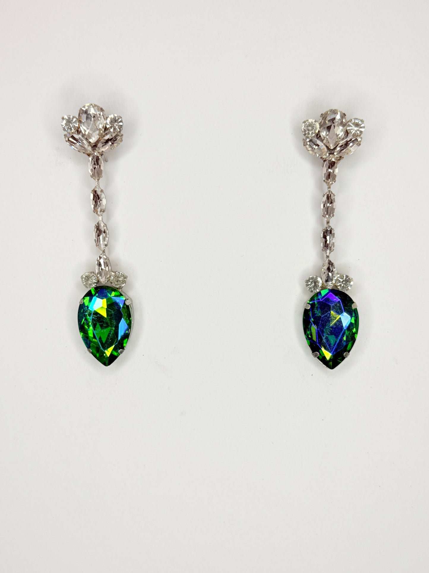 Green Zircon AB & Clear Earrings - Medium Size