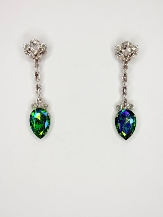 Green Zircon AB & Clear Earrings - Medium Size