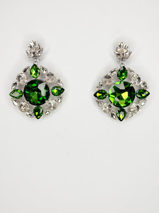 Emerald Green & Clear Earrings - Medium Size