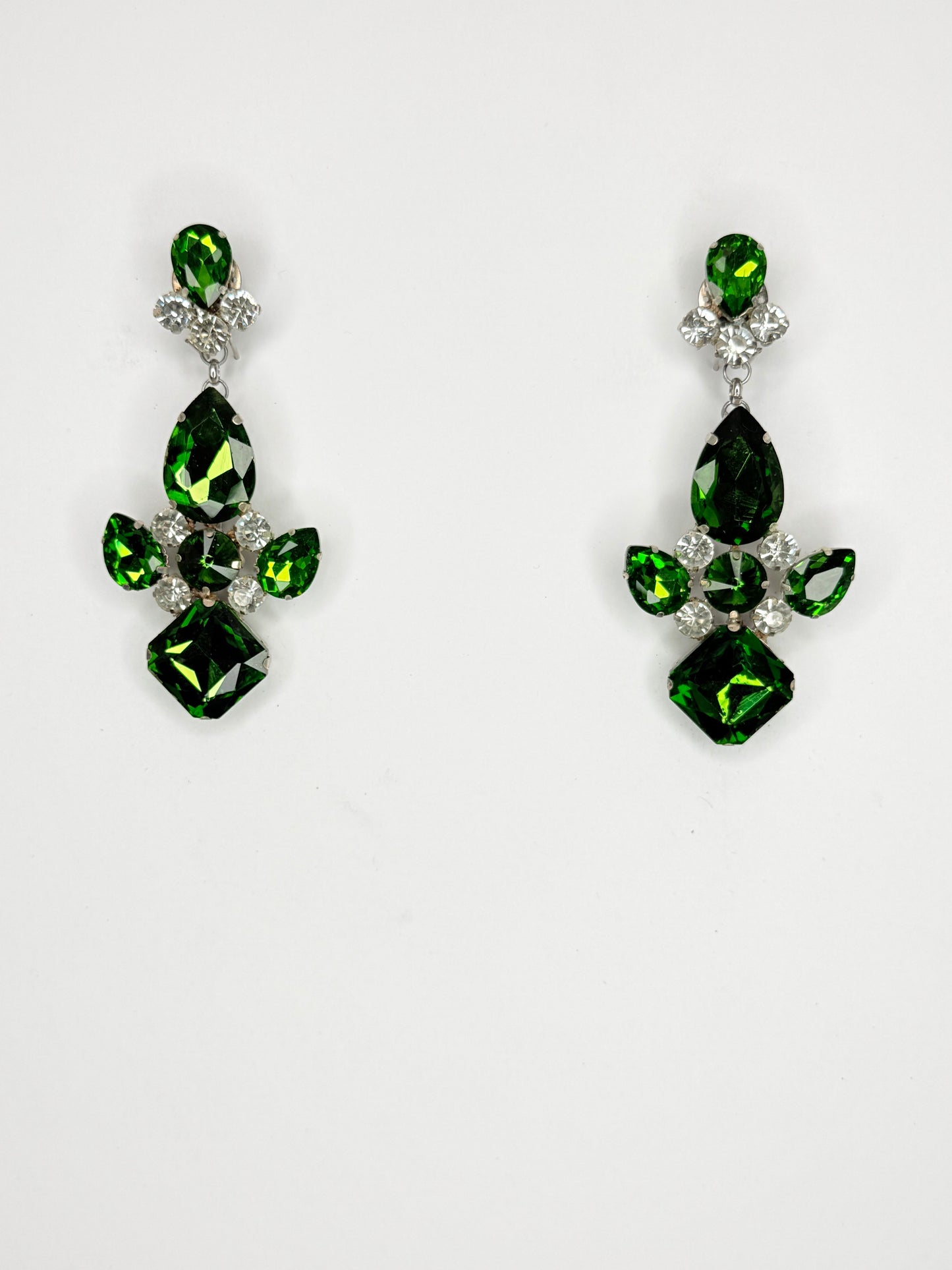 Emerald Green & Clear Earrings - Medium Size