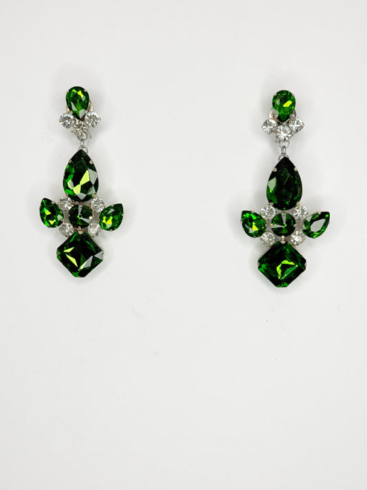 Emerald Green & Clear Earrings - Medium Size