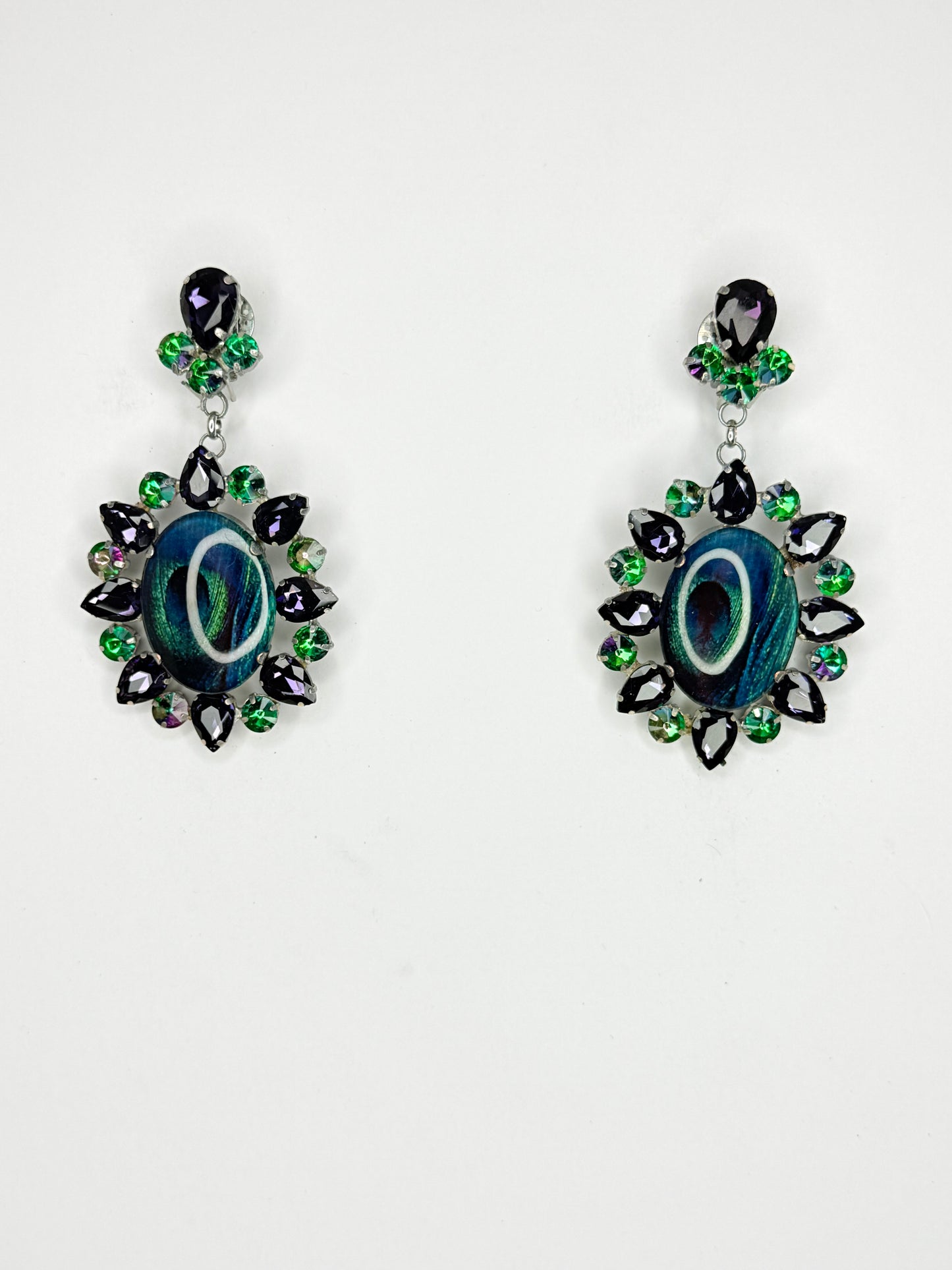 Green Zircon & Purple Cameo Earrings - Medium Size