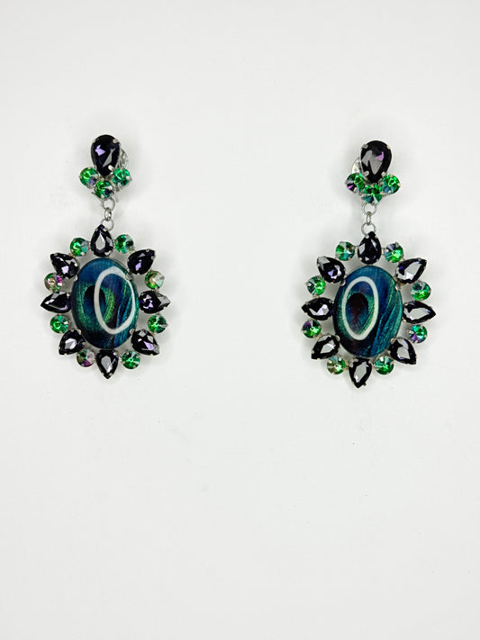 Green Zircon & Purple Cameo Earrings - Medium Size