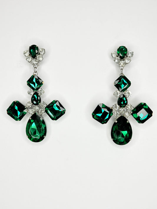 Green Zircon & Clear Earrings - Medium Size