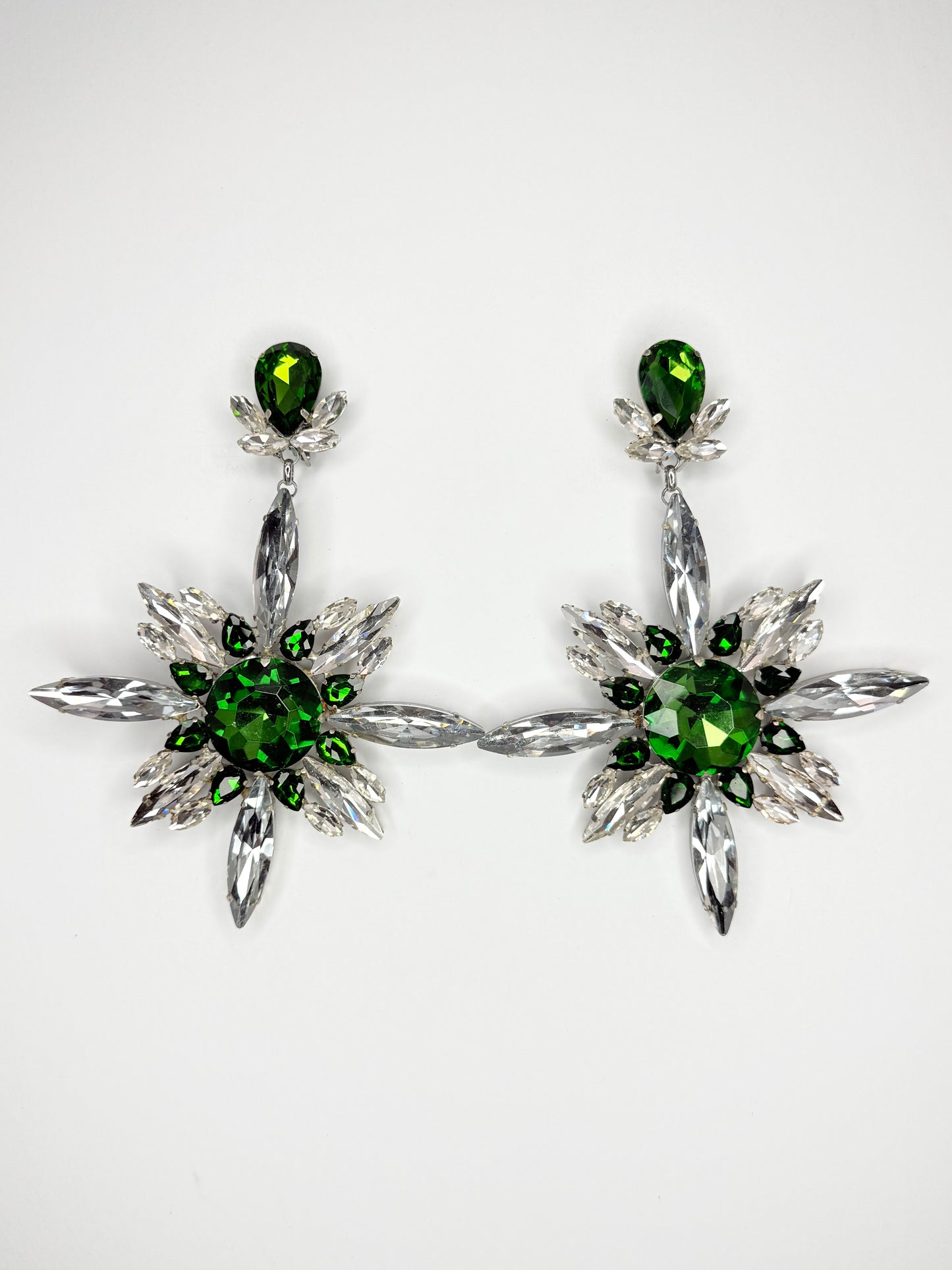 Emerald Green & Clear Earrings - Large Size