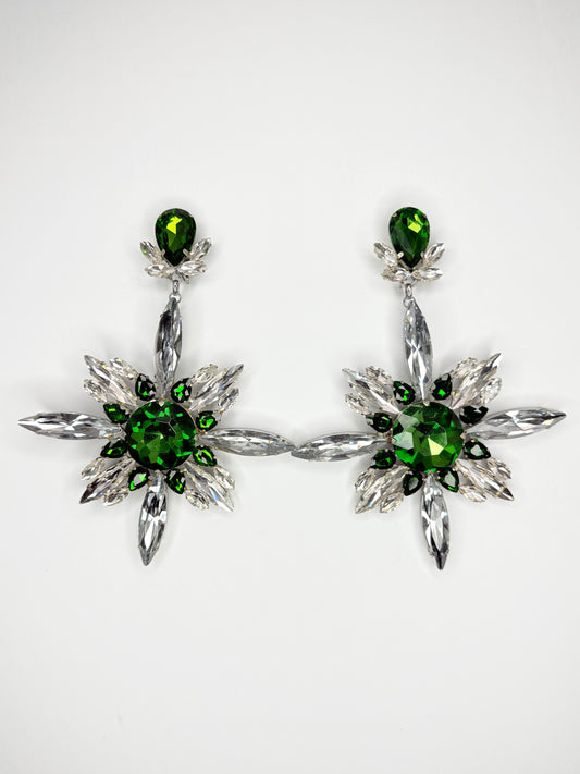 Emerald Green & Clear Earrings - Large Size