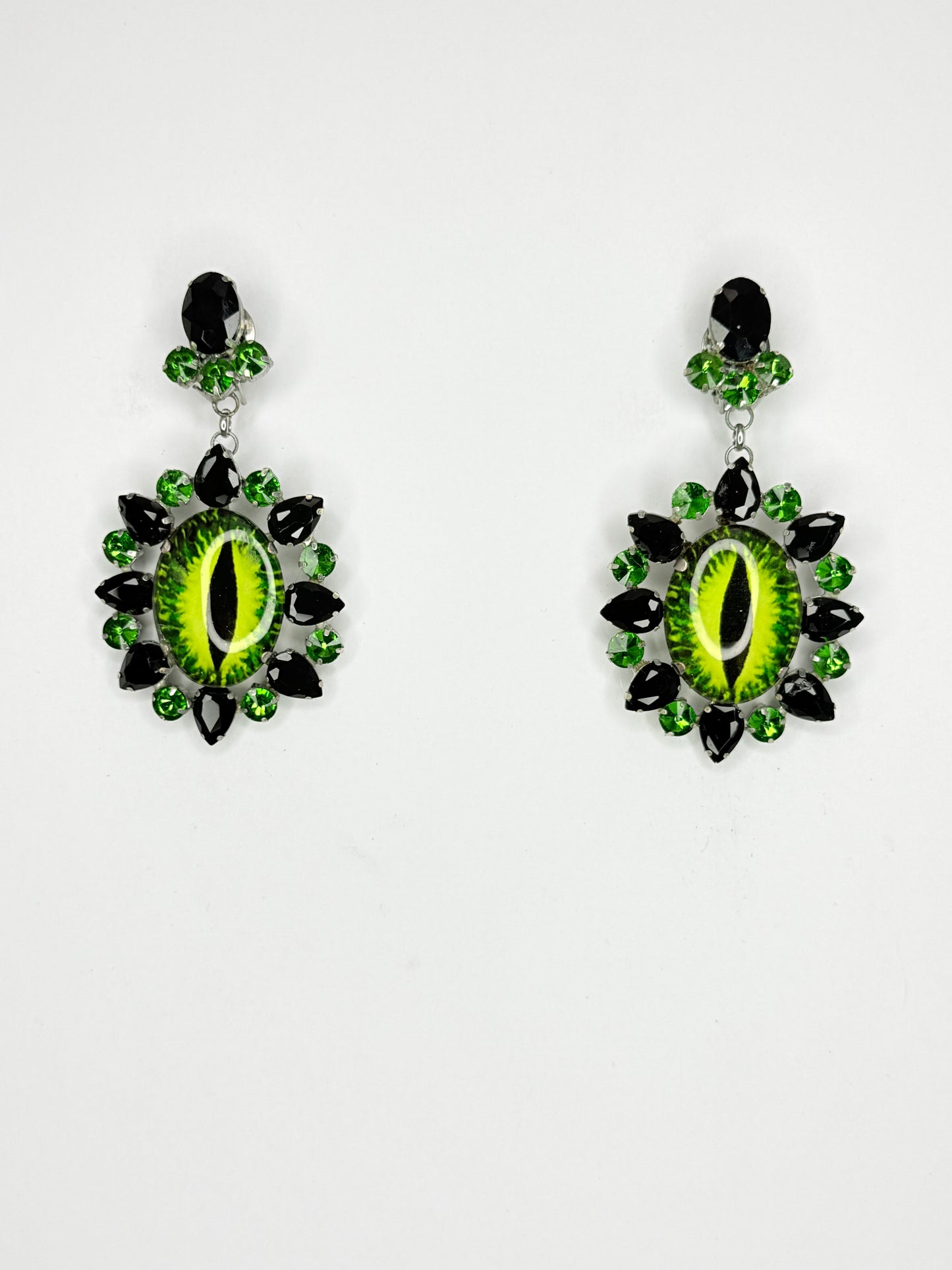 Emerald Green & Black Eyeball Earrings - Medium Size