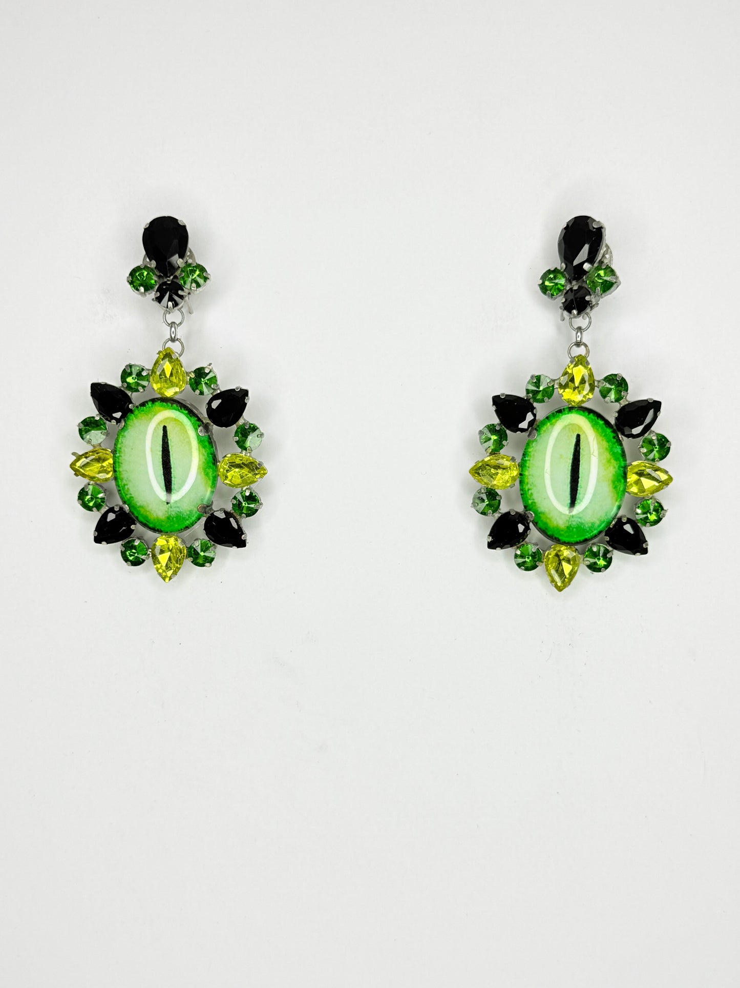 Emerald Green & Black Eyeball Earrings - Medium Size