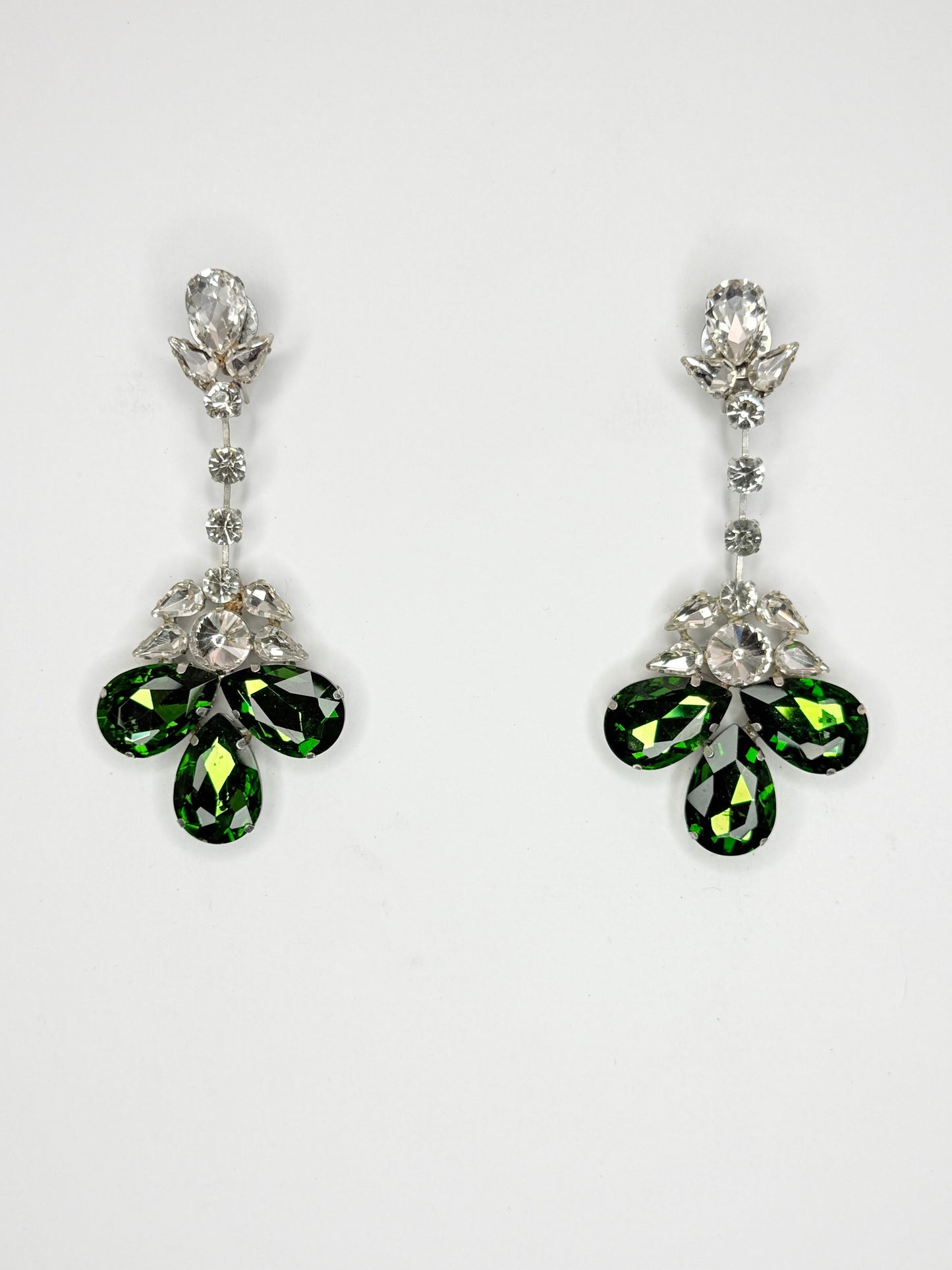 Emerald Green & Clear Earrings - Medium Size