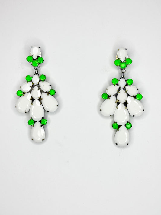 Neon Green & White Earrings - Medium Size