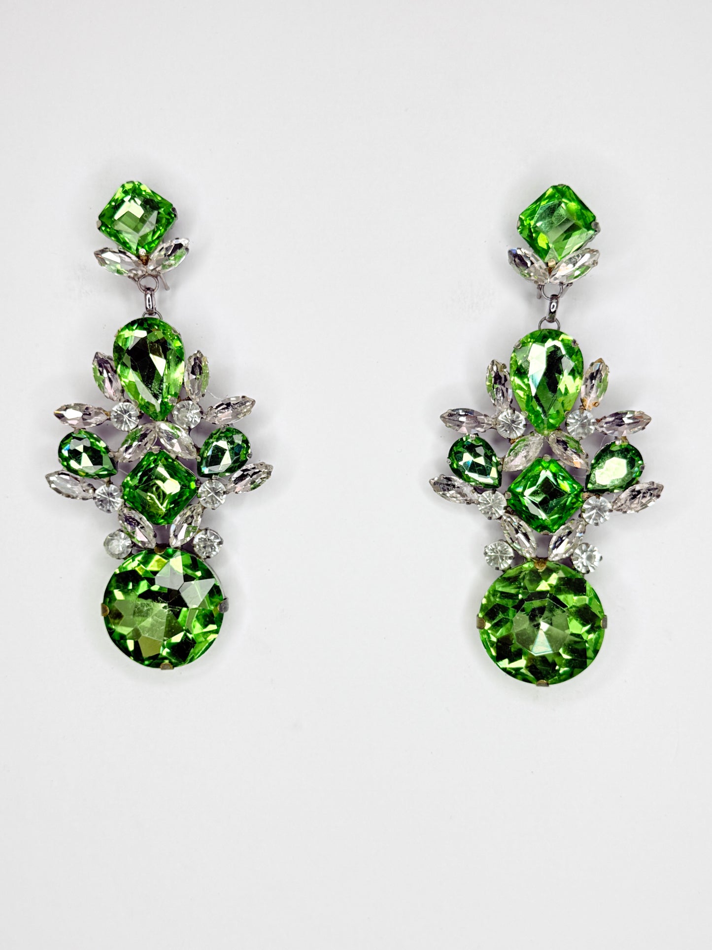 Peridot Green & Clear Earrings - Medium Size