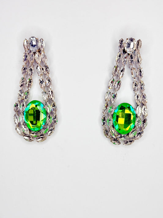 Neon Green Mocha AB & Clear Earrings - Large Size