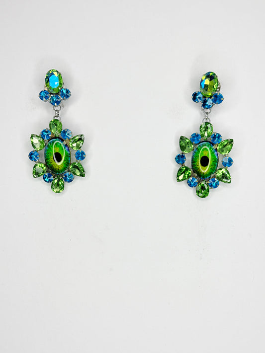 Peridot Green AB & Eyeball Earrings - Medium Size