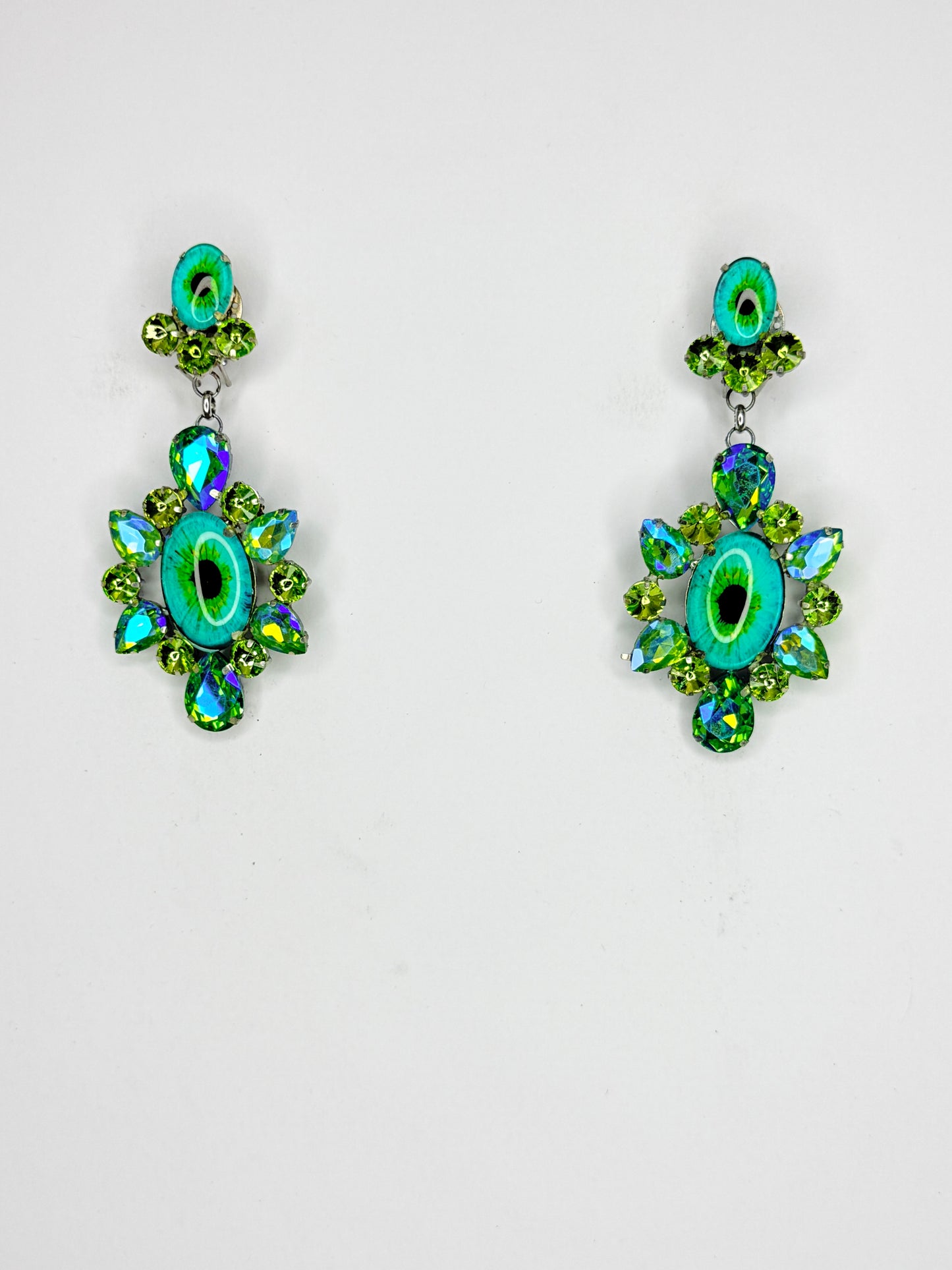 Peridot Green AB & Eyeball Earrings - Medium Size