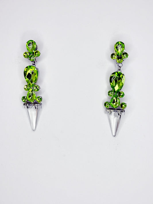 Lime Green & Clear Crystal Spike Earrings - Small Cocktail Size