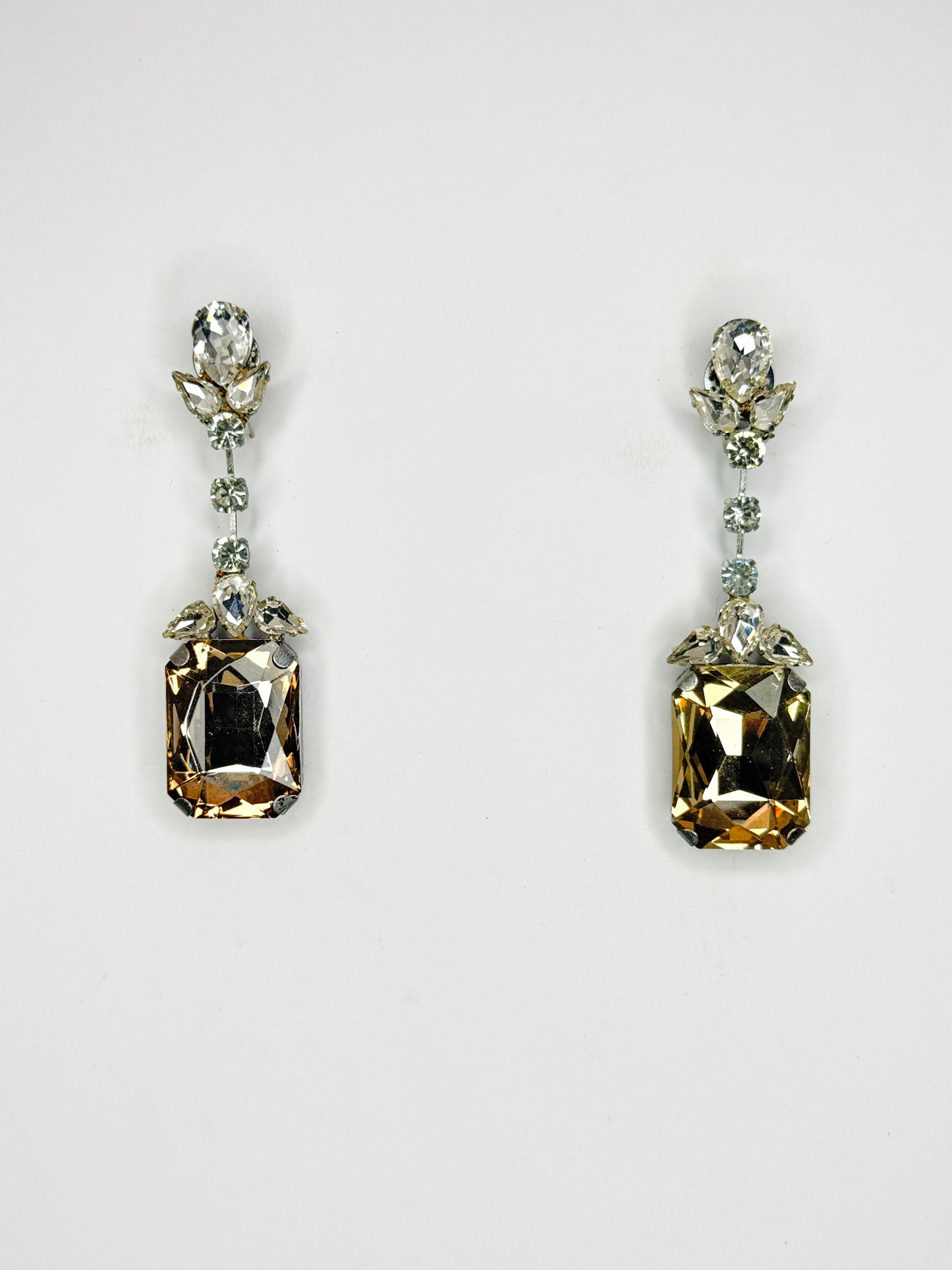 Smoked Topaz & Clear Earrings - Medium Size