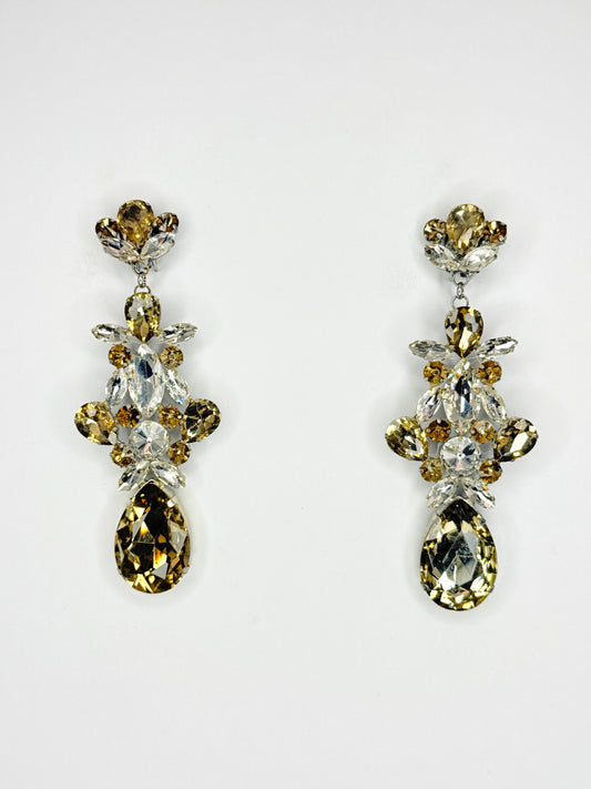 Smoked Topaz & Clear Earrings - Large Size