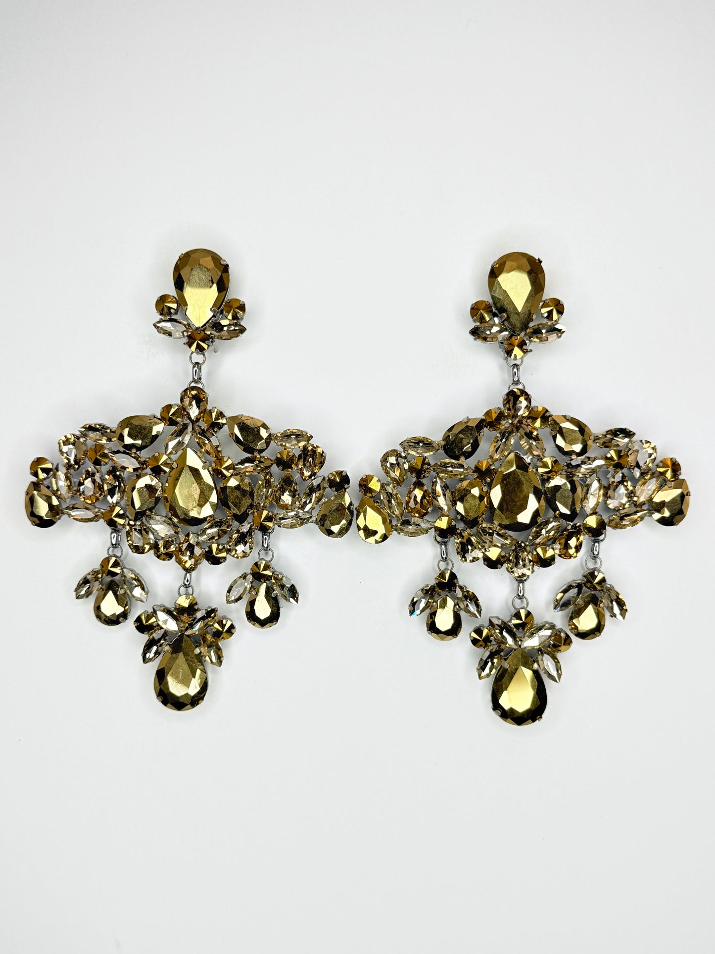 Gold & Smoked Topaz Earrings - Large Size