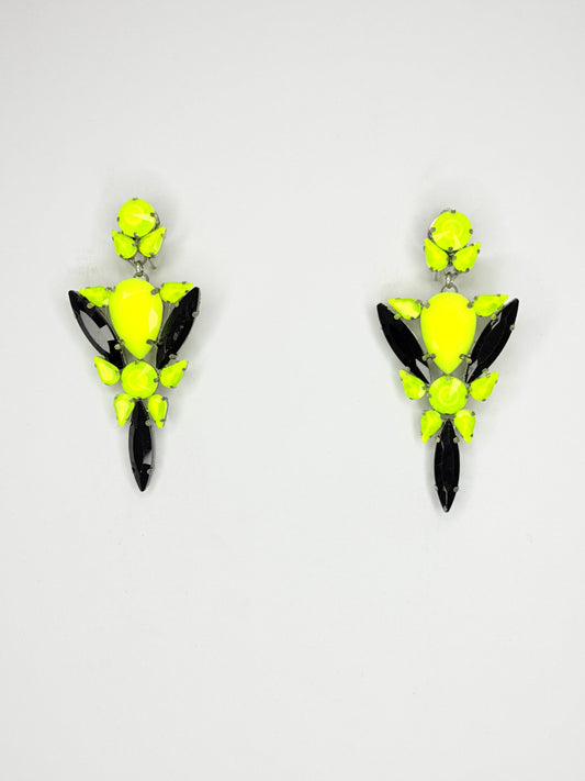 Neon Yellow & Black Earrings - Medium Size