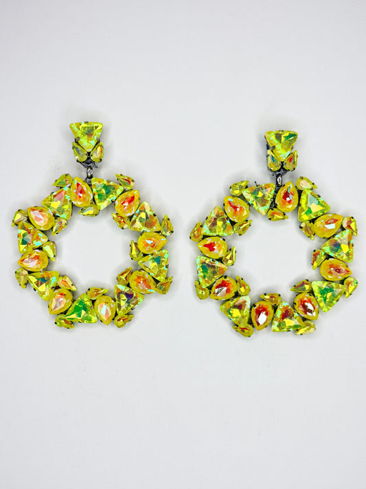 Yellow Mocha AB Hoop Earrings - Large Size