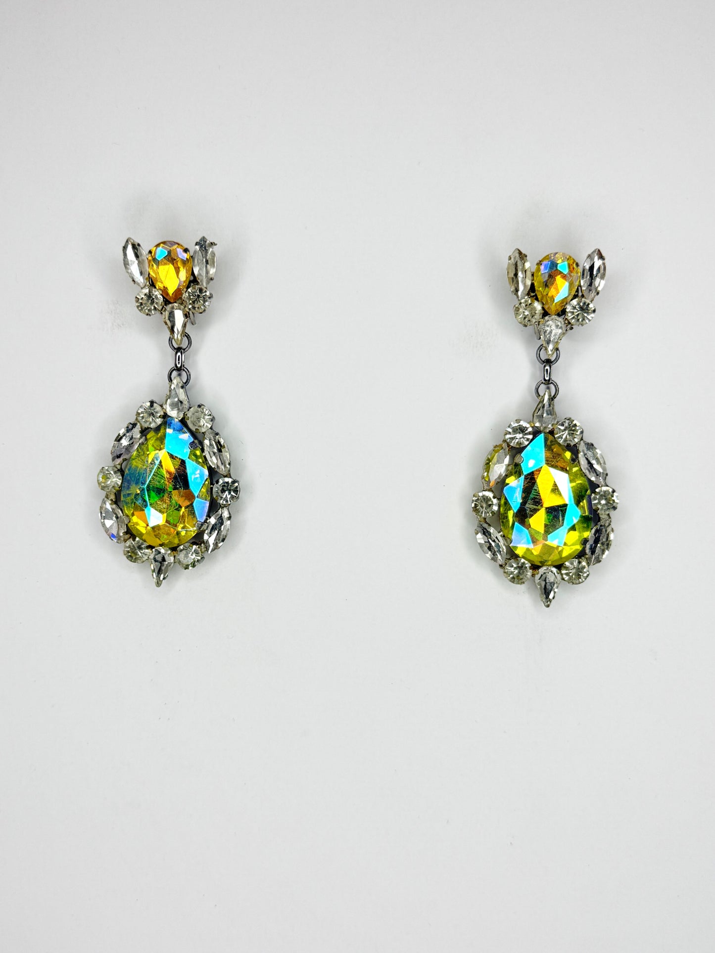 Yellow AB & Clear Earrings - Small Cocktail Size
