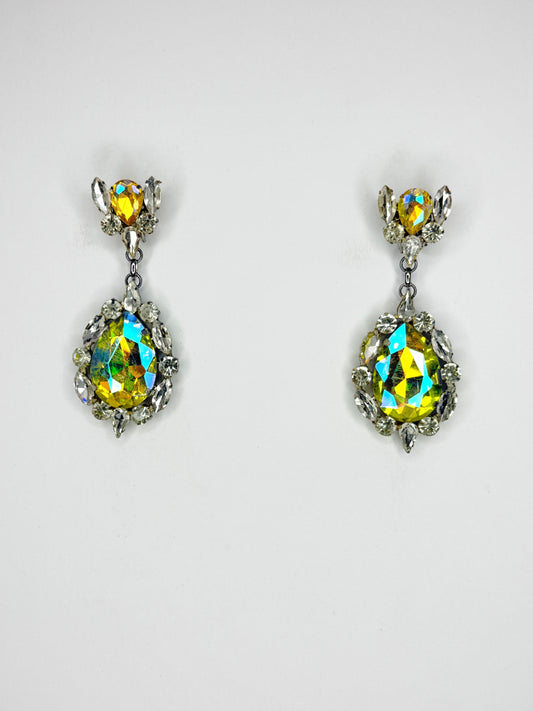 Yellow AB & Clear Earrings - Small Cocktail Size
