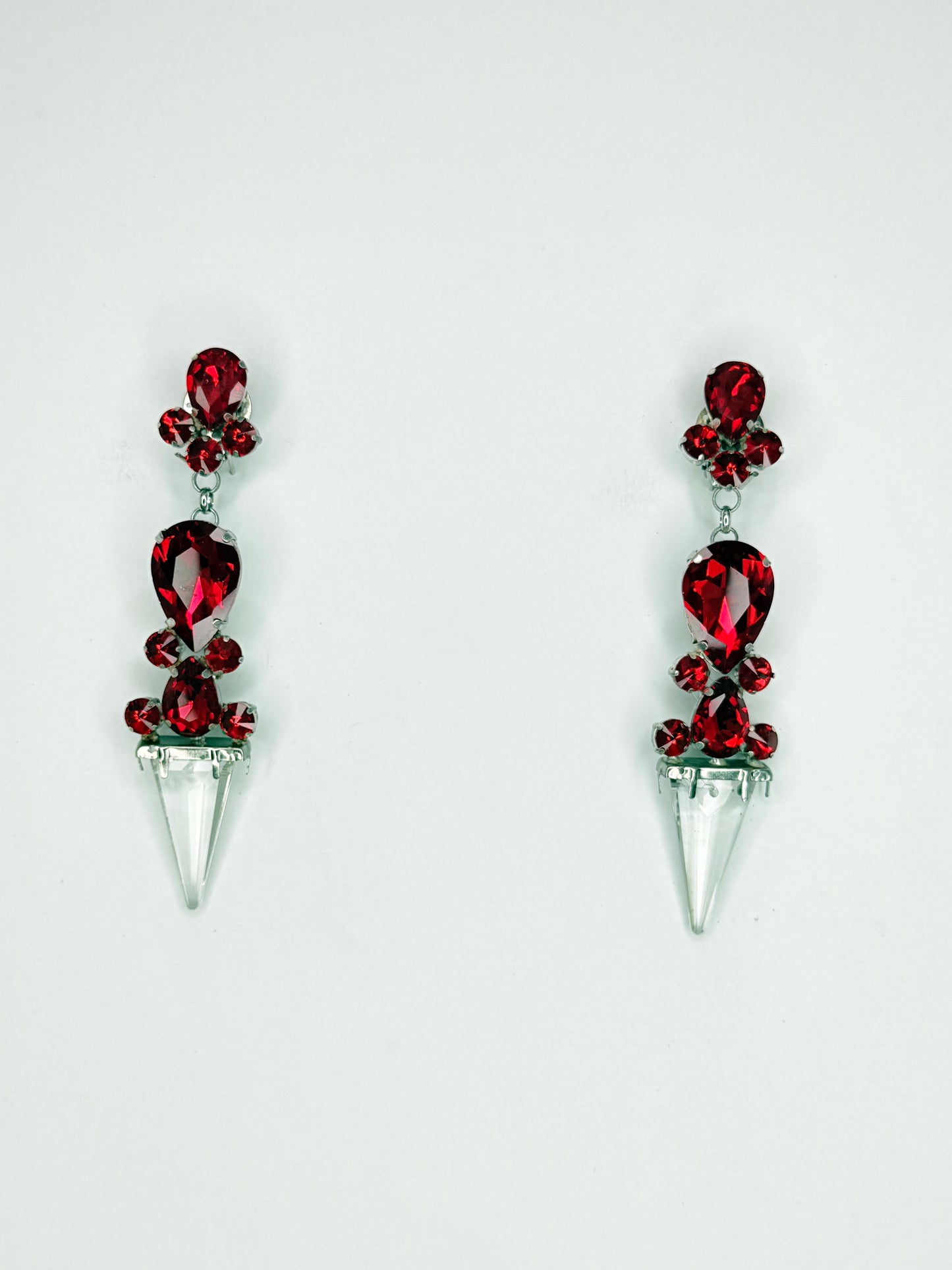 Red & Clear Crystal Spike Earrings - Medium Size