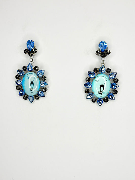 Light Blue Cat Cameo Earrings - Medium Size