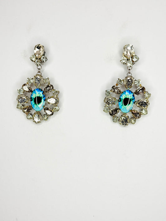 Aqua & Clear Patina Eyeball Earrings - Medium Size