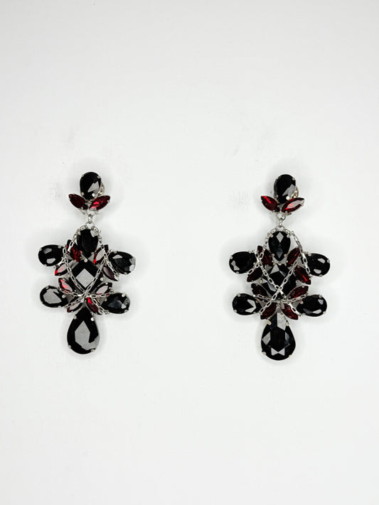 Black, Red & Chain Earrings - Medium Size