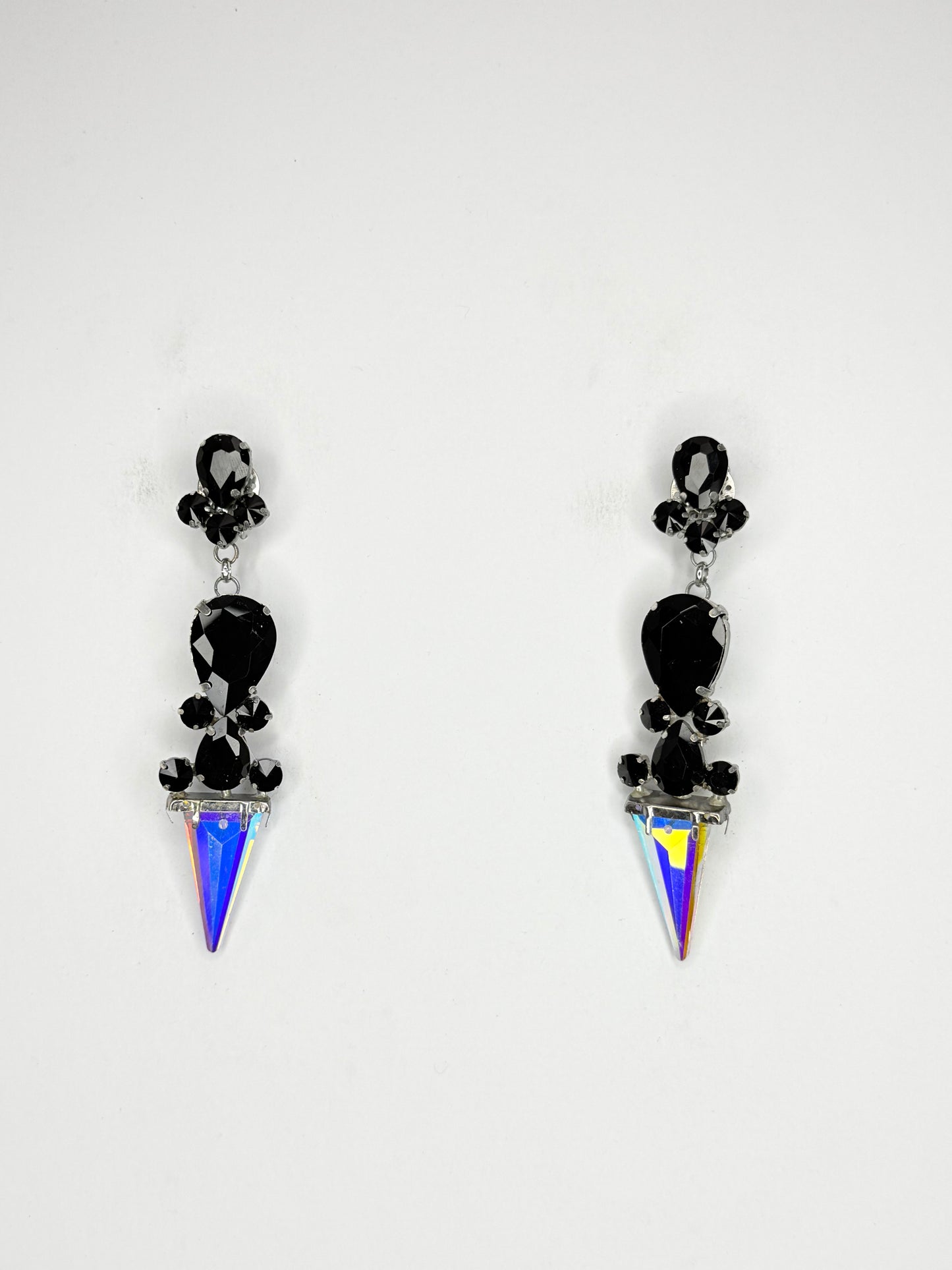 Black & AB Crystal Spikes Earrings - Medium Size