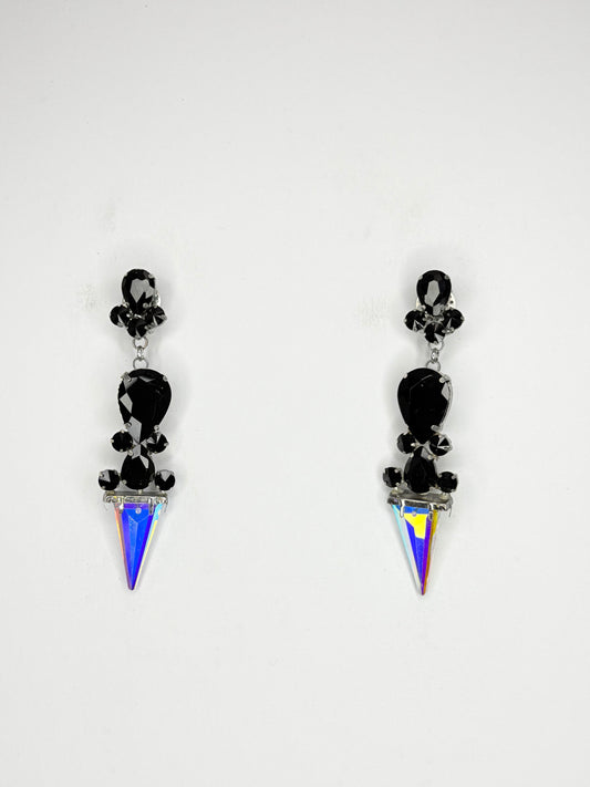 Black & AB Crystal Spikes Earrings - Medium Size