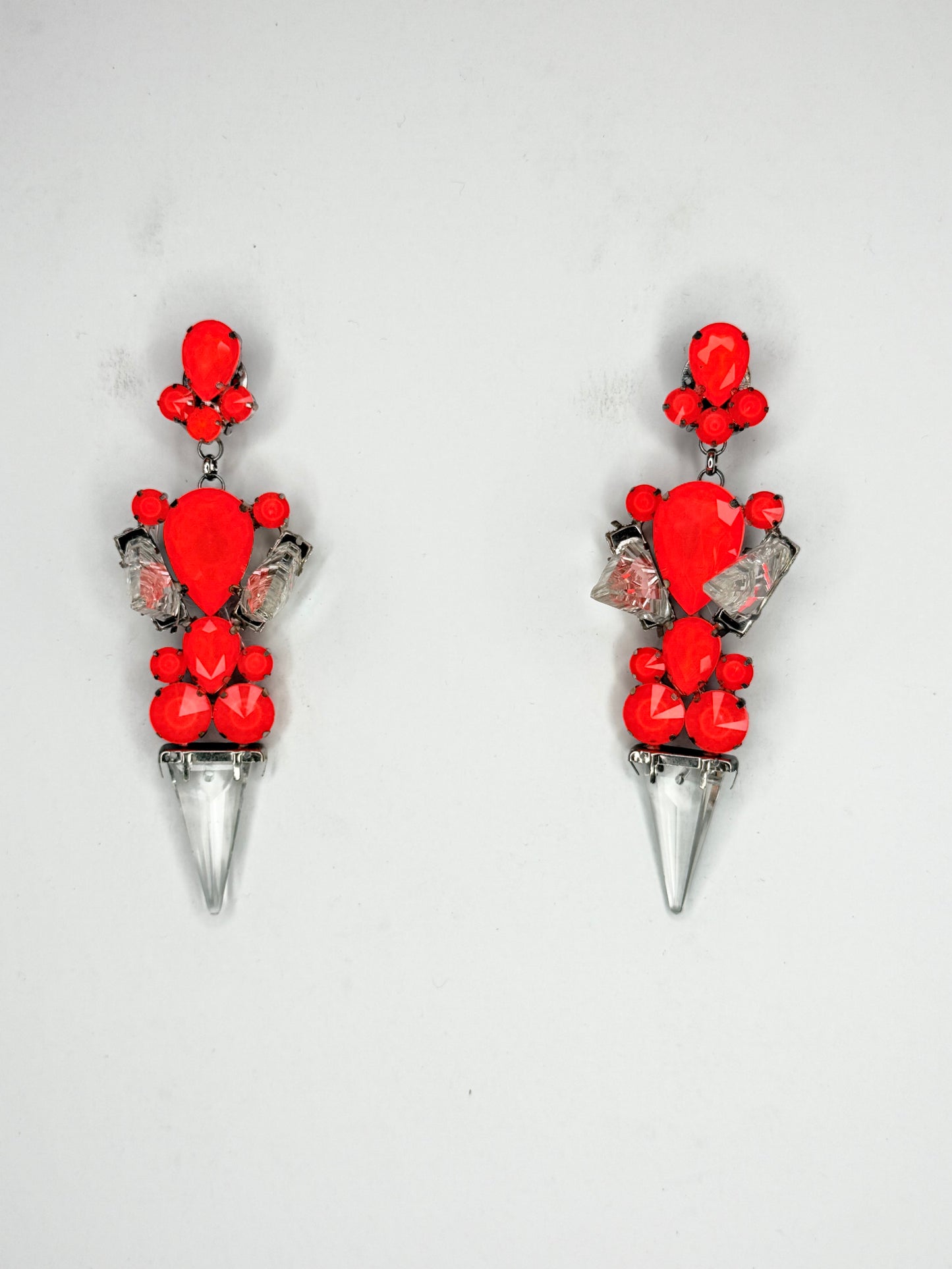 Neon Orange 3-D Crystal Spike Earrings - Medium Size
