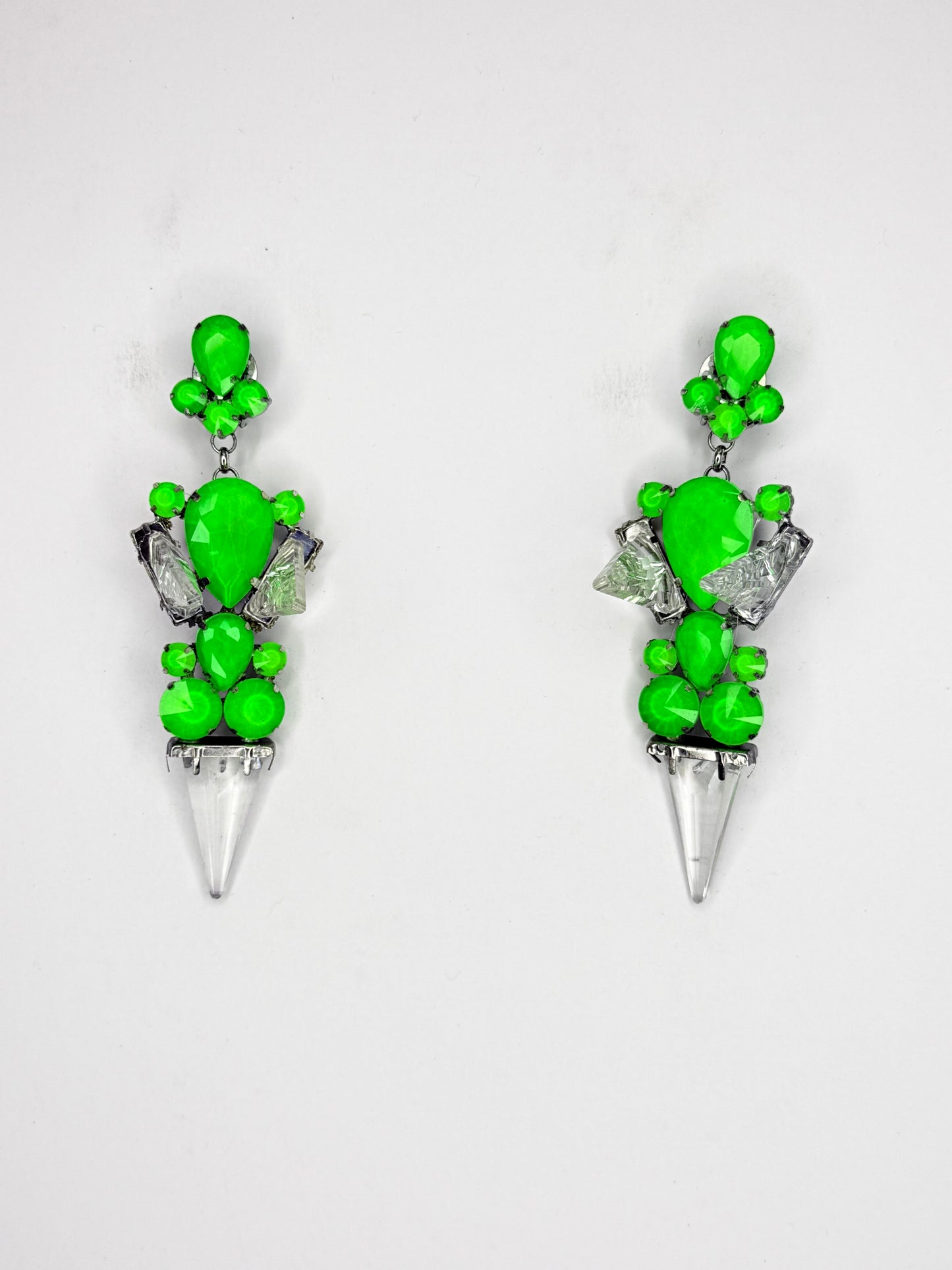 Neon Green 3-D Crystal Spike Earrings - Medium Size