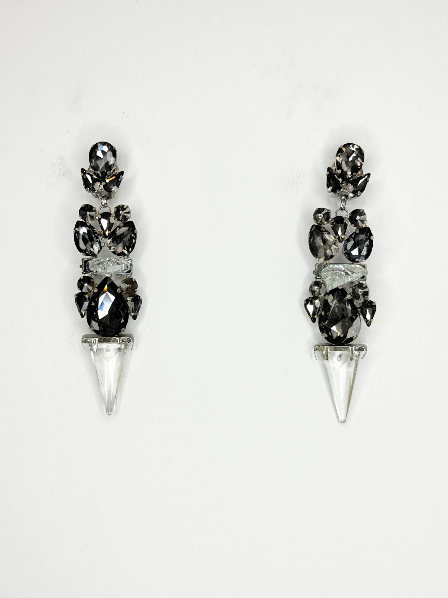 Grey & 3-D Crystal Spike Earrings - Medium Size