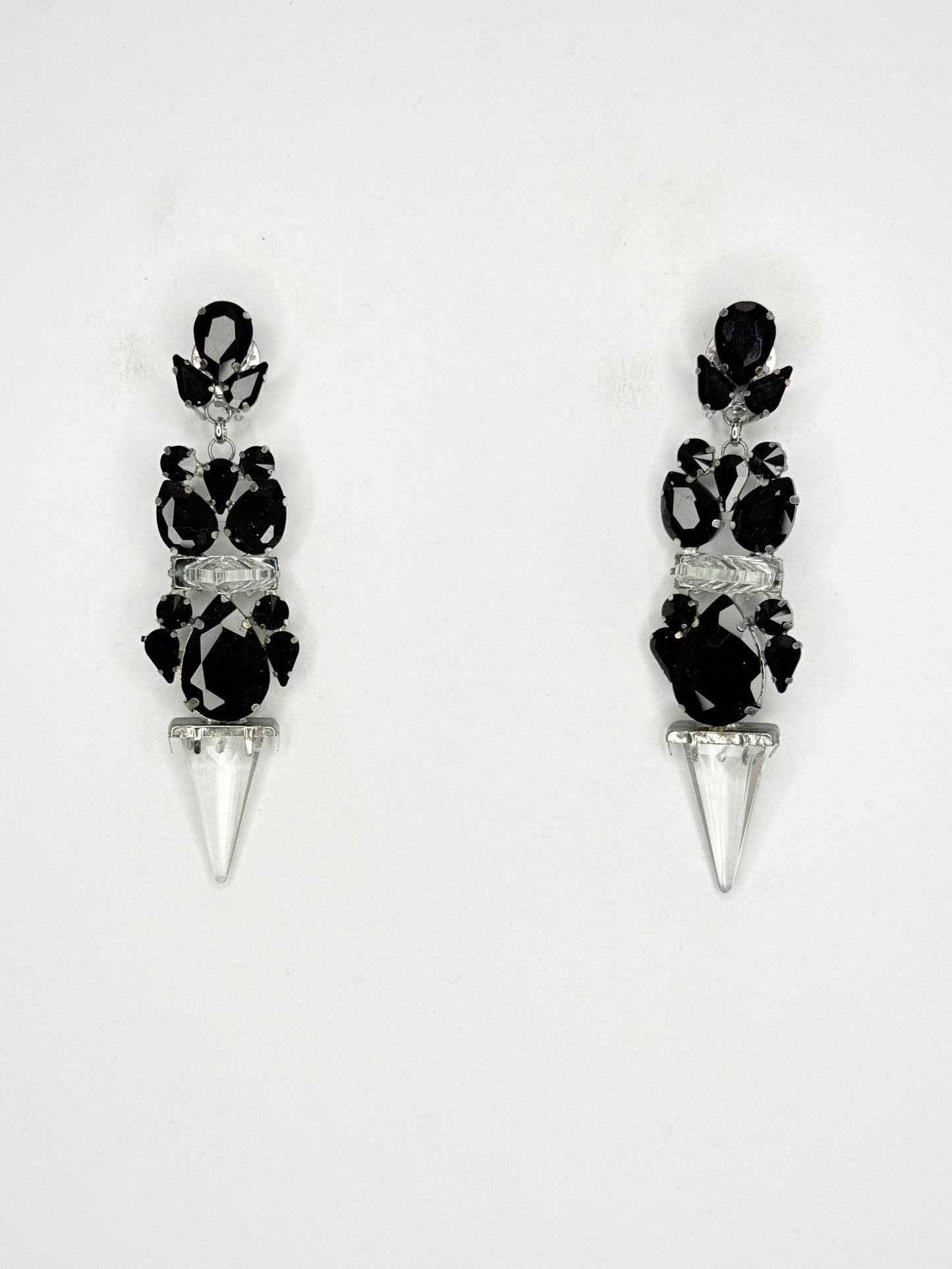 Black & 3-D Crystal Spike Earrings - Medium Size
