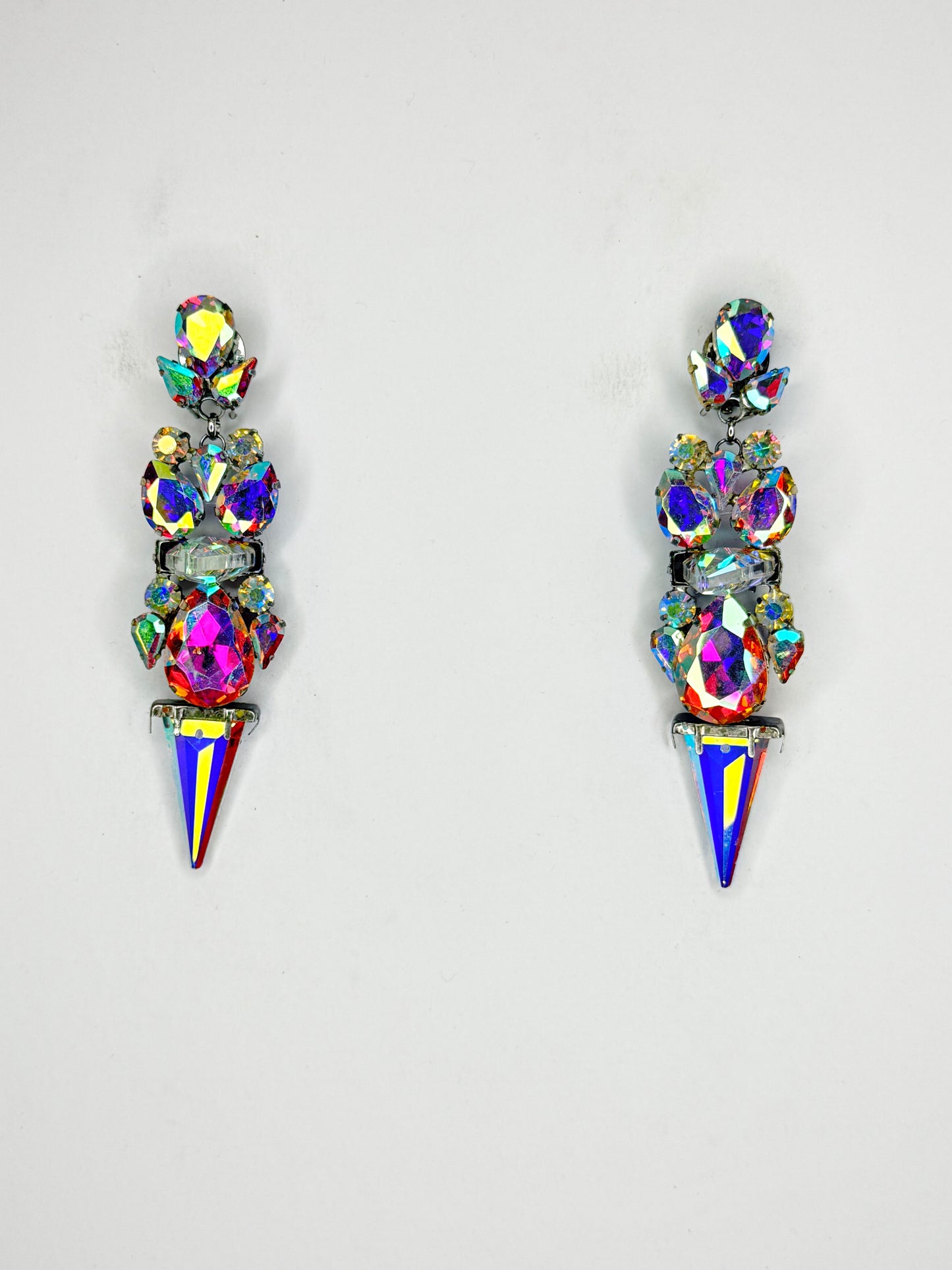 AB & 3-D Crystal AB Spike Earrings - Medium Size